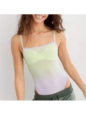aerie Sheer Gradient Chemise Bodysuit in Yellow and Light Pink